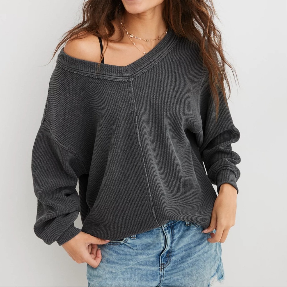 Aerie Wonder Textured V-Neck Sweatshirt size XS
